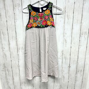 Altar'd State‎ Tunic W Small Blue Striped Embroidered Babydoll Floral Sleeveless